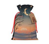 S Christmas Bags - Stars and Moon Print Holiday Drawstring Gift Pouches for Xmas, Birthday, Wedding & Party Favors