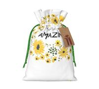 S Christmas Bags - Wild Daisy Flower Print Holiday Drawstring Gift Pouches for Xmas, Birthday, Wedding, Party Favors