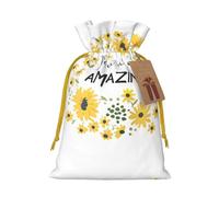 S Christmas Bags - Wild Daisy Flower Print Holiday Drawstring Gift Pouches for Xmas, Birthday, Wedding, Party Favors