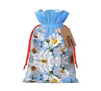 S Christmas Bags - Wild White Daisy Flower Print Holiday Drawstring Gift Pouches for Xmas, Birthday, Wedding, Party Favors