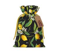 S Christmas Bags with Drawstring â€“ Lemon and Flower Print Xmas Party Holiday Pouches for Weddings, Birthdays