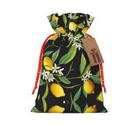 S Christmas Bags with Drawstring â€“ Lemon and Flower Print Xmas Party Holiday Pouches for Weddings, Birthdays