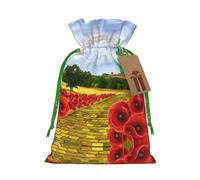 S Christmas Bags with Drawstring â€“ Poppies Field Yellow Brick Road Print Xmas Party Holiday Pouches for Weddings, Birthdays