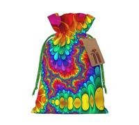 S Christmas Bags with Drawstring – Rainbow Tie Dye-Red Print Xmas Party Holiday Pouches for Weddings, Birthdays