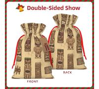 S Christmas Bags with Drawstring â€“ Vintage Aloha Tiki Pattern Print Xmas Party Holiday Pouches for Weddings, Birthdays