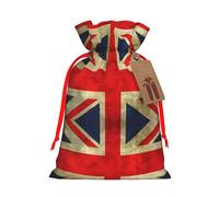 S Christmas Bags with Drawstring – Vintage British Flag Print Xmas Party Holiday Pouches for Weddings, Birthdays