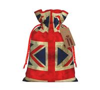 S Christmas Bags with Drawstring – Vintage British Flag Print Xmas Party Holiday Pouches for Weddings, Birthdays