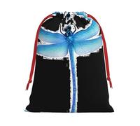 S Christmas Drawstring Bag â€“ Festive Dragonfly Print Xmas Party Sacks, Reusable Plush Holiday Pouches