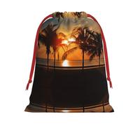 S Christmas Drawstring Bag â€“ Festive Dusk Coconut Trees Print Xmas Party Sacks, Reusable Plush Holiday Pouches
