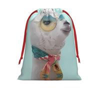 S Christmas Drawstring Bag â€“ Festive fun llama pattern Print Xmas Party Sacks, Reusable Plush Holiday Pouches