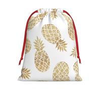 S Christmas Drawstring Bag â€“ golden pineapple background Print Holiday Sacks Bag, Treats â€“ Plush Pouches for Birthdays, Weddings