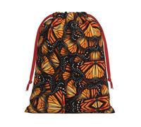 S Christmas Drawstring Bag â€“ Heaps of Orange Monarch Butterflies Print Holiday Sacks Bag, Treats â€“ Plush Pouches for Birthdays, Weddings