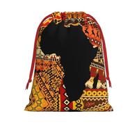 S Christmas Drawstring Bag â€“ Reusable African Map Ethnic Pattern Print Xmas Party Sacks, Treats & Favors for Holiday, Weddings