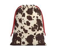 S Christmas Drawstring Bag â€“ Reusable brown Cow Spots Print Xmas Party Sacks, Treats & Favors for Holiday, Weddings