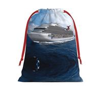 S Christmas Drawstring Bag â€“ Reusable Cruise Ship Print Xmas Party Sacks, Treats & Favors for Holiday, Weddings