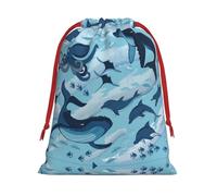S Christmas Drawstring Bag â€“ Reusable Fish and Octopus Print Xmas Party Sacks, Treats & Favors for Holiday, Weddings