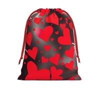 S Christmas Drawstring Bag â€“ Reusable Red Hearts Firework Print Xmas Party Holiday Sacks, Wedding Favors, Birthdays Bags
