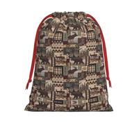 S Christmas Drawstring Bag â€“ Reusable Rustic Lodge Bear Print Xmas Party Sacks, Treats & Favors for Holiday, Weddings