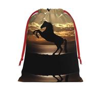 S Christmas Drawstring Bag â€“ Reusable The Sunset Stallion (1) Print Xmas Party Holiday Sacks, Favor Bags for Birthdays, Weddings