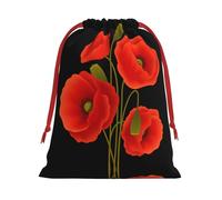 S Christmas Drawstring Bag - Festive Xmas Party Holiday Sacks with poppy flowers Print, Reusable Plush Pouches