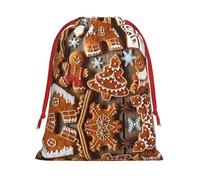 S Christmas Drawstring Bag - gingerbread cookies Print Holiday Sacks Bag, Treats - Plush Pouches for Birthdays, Weddings