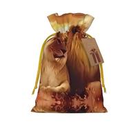 S Christmas Sacks Bag Pouches - African Lion Print Goody Wrapping Treat Gift Pouch for Birthdays, Weddings