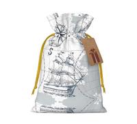 S Christmas Sacks Bag Pouches - boat Map Print Goody Wrapping Treat Gift Pouch for Birthdays, Weddings