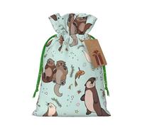 S Christmas Sacks Bag Pouches - Cartoon Cute Otter Print Goody Wrapping Treat Gift Pouch for Birthdays, Weddings