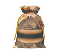 S Christmas Sacks Bag Pouches - Vintage Great Egyptian Pyramid Print Goody Wrapping Treat Gift Pouch for Birthdays, Weddings