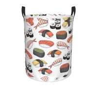 S Circular Hamper Storage Basket â€“ Sushi Print Laundry Hamper with Handles for Bedroom, and Bathroom Decor