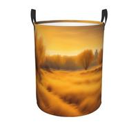 S Collapsible Laundry Hamper Round Autumn Golden Grass Landscapes Print Storage