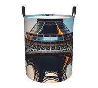 S Collapsible Laundry Hamper Round Paris Eiffel Tower Picture Print Storage