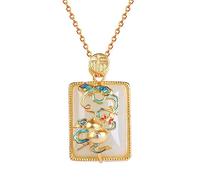 s Creative Natural Jade Enamel Porcelain Gourd Square Pendant Vintage Exquisite Wedding Ladies Jewelry
