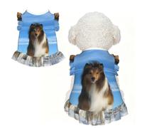S Cute Pet Breathable lace cute shetland dog Print T-shirt | Soft Stretchy Vest For Small Medium Cats, Puppy, Chihuahua, Yorkie, Dachshund, French Bulldog Pet Outfit