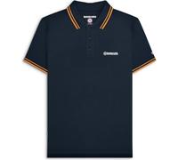 (S, Dark Navy/Tan) Lambretta Mens Twin Tipped Short Sleeve 3 Button Placket Cotton Polo Shirt Top