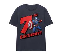(S, Deep Navy) Captain America Womens/Ladies 7th Birthday T-Shirt