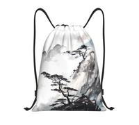 S Drawstring Chinese Landscape Painting Print Bags Backpack Lightweight