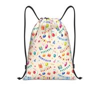 S Drawstring Colourful Birthday Wishes Print Bags Backpack Lightweight | Gym Traveling Tote Sport Storage Beach Swimming Shopping Yoga String Trip Sack Dance Travel