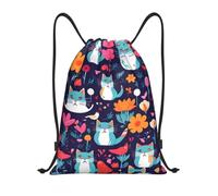 S Drawstring Funny Cats Birds and Flowers Print Bags Backpack Adjustable | Cinch Bag Sackpack For Men Women, Gym Traveling Tote Sport Storage Beach Swimming Shopping Yoga