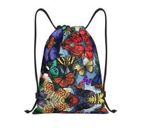 S Drawstring Hand drawn color butterfly Print Bags Backpack Lightweight | Gym Traveling Tote Sport Storage Beach Swimming Shopping Yoga String Trip Sack Dance Travel