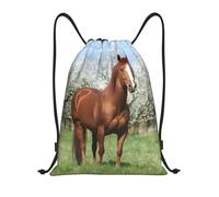 S Drawstring Horse in Front Flowering Trees Print Bags Backpack Lightweight