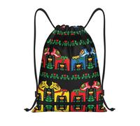 S Drawstring Runner Swedish Dala Horse Folk Print Bags Backpack Lightweight