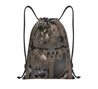 S Drawstring Steampunk Mechanical Gears Print Bags Backpack Lightweight