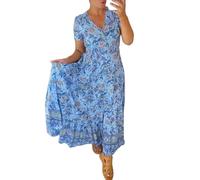 S Dressy Sale of Clearance Women's Short Sleeve Midi Summer Dresses Women's Fashionable Casual Summer V Neck Short Sleeve Floral Dress Petite Dress Shift Clothinges Blue