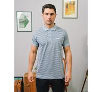 (S, Dusky Blue) Lambretta Mens Geo Roundel All Over Pattern Short Sleeve Cotton Polo Shirt Top
