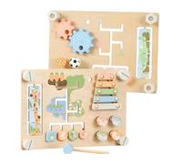 S.E.Q quick.simple.easy Montessori Wooden Animal Activity Board for Toddlers - Musical Busy Board with Xylophone, Animal Maze & Gears - Early Learning Fine Motor Toy for Kids Ages 3-8 Double-Sided