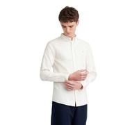 (S, Ecru) Farah Mens Vintage Oxford Long-Sleeved Button-Down Shirt