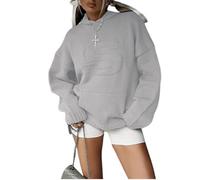 VNDUIFH S Embossing Knitting Hoodies,Loose pullover knitted hoodie，Casual lettered hooded sweatshirt with pockets (B,M)