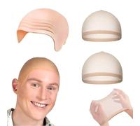 S.F.Pachira 3 Pcs Latex Bald Cap for Adults, Party Bald Hats with Wig Cap Head Cover, Skin Thick Latex Head Skull Wig for Movies, Stage Plays, Halloween Fancy Dress Cosplay Costume Accessory