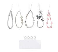 S.F.Pachira 5 Pack Beaded Phone Bracelet Strap, Crystal Butterfly Flower Pearl Bow Phone Charm, Colorful Acrylic Wrist Strap, Cute Wristlet, Handmade Mobile Chain for Women Anti-Lost Lanyard